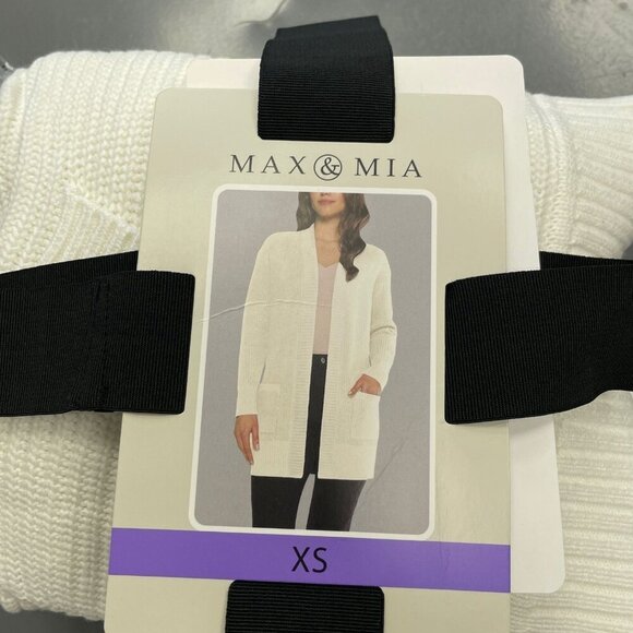 NEW Max & Mia Women's XS Ivory Open Front Cardigan With Pockets 100% Cotton - Picture 9 of 11